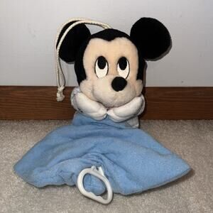 Vintage Disney Pull String Lullaby Baby Mickey Mouse Plush Blanket !WORKS! Stuff